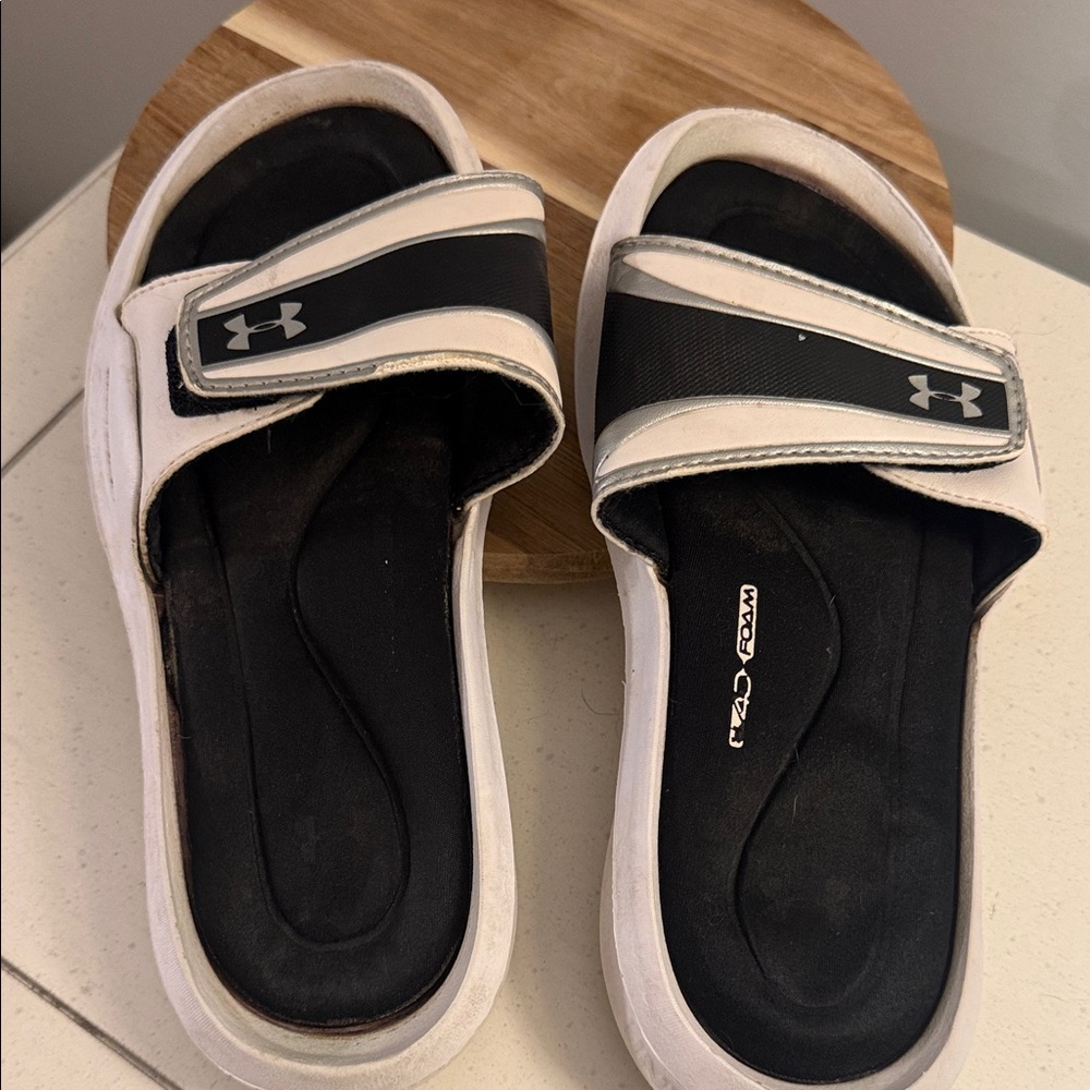 Under Armour Black and White Slide Sandals
